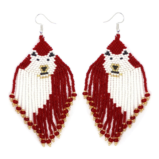 Polar Bear handmade Red, White, and Golden Seed Bead Earrings