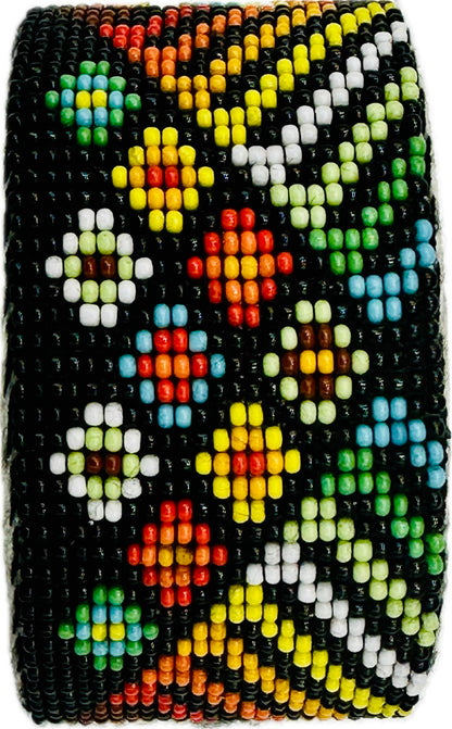 Handmade Black multicolor geometric Leather Cuff Bracelet