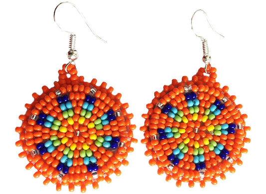 Handmade Beaded Cute Round Orange Earrings