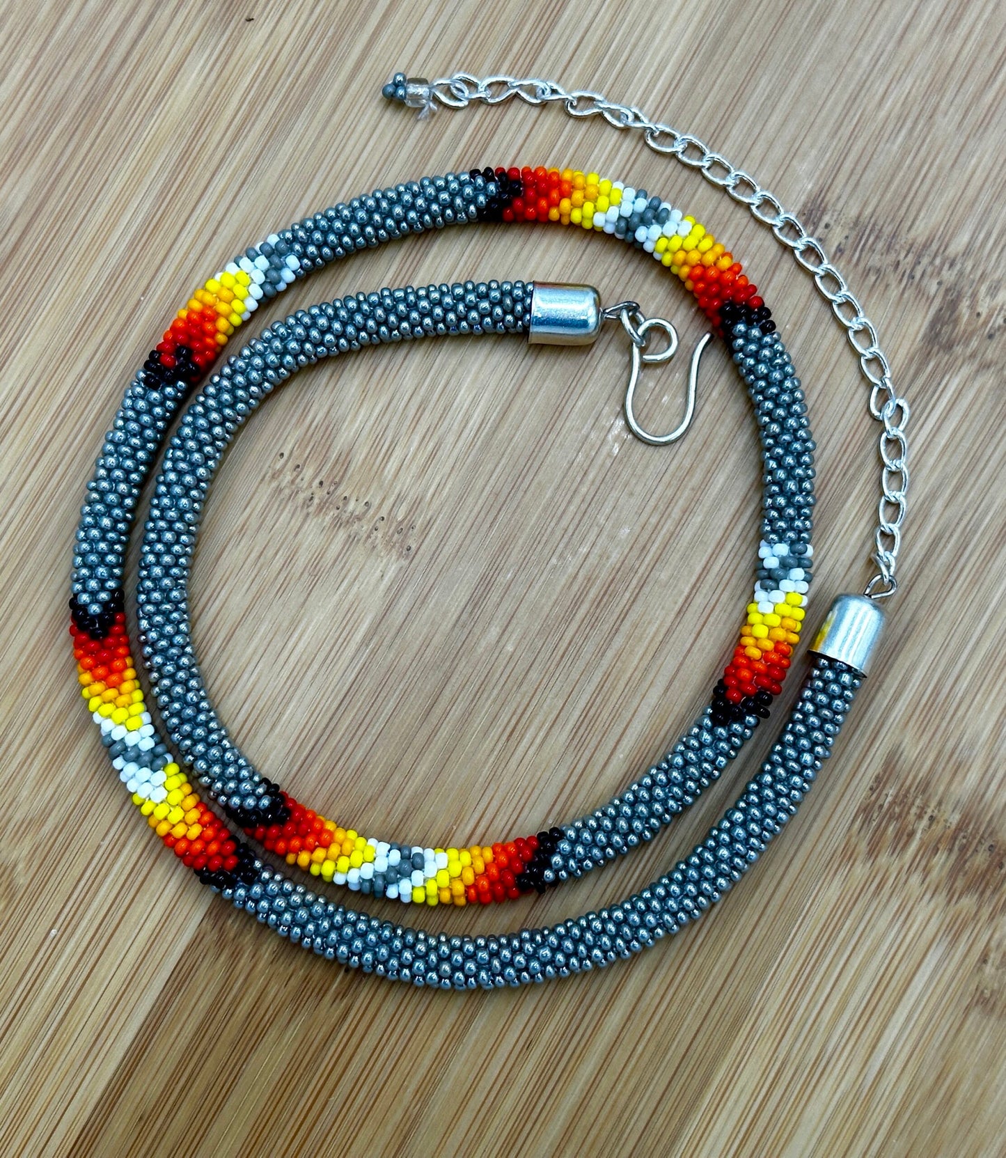 Handmade beaded Gray woven Rope necklace