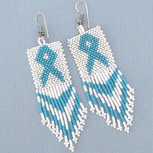 Handmade Beaded Seed Bead Ribbon Awareness Earrings
