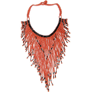 Handmade Beaded Red Seed Bead Bib Necklace