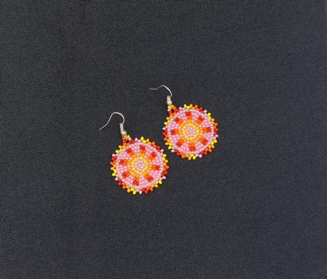 Handmade Beaded Cute Round Pink Earrings