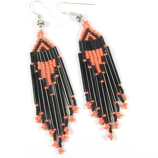 Handmade Beaded Black Dark Orange Opaque Seed Bead Earrings