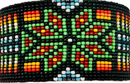 Handmade Black multicolor Flower Leather Cuff Bracelet