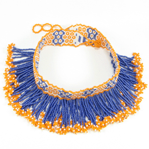 Handmade Beaded Orange Blue Seed Bead Choker Necklace