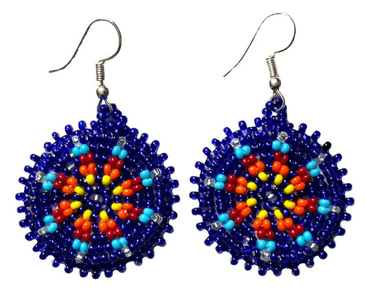 Native Style Beaded Round Handcrafted Fashion Hook Earrings (E-60-SB-55)