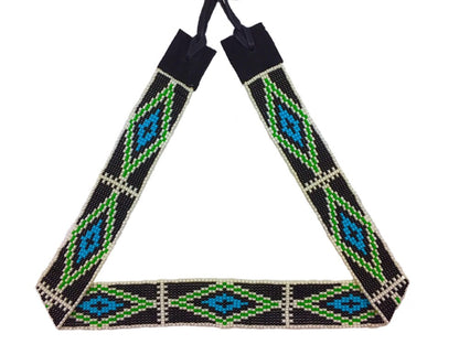 Native American Style Black Blue Seed Beads Beaded Hatband/Belt