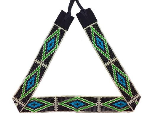 Native American Style Black Blue Seed Beads Beaded Hatband/Belt