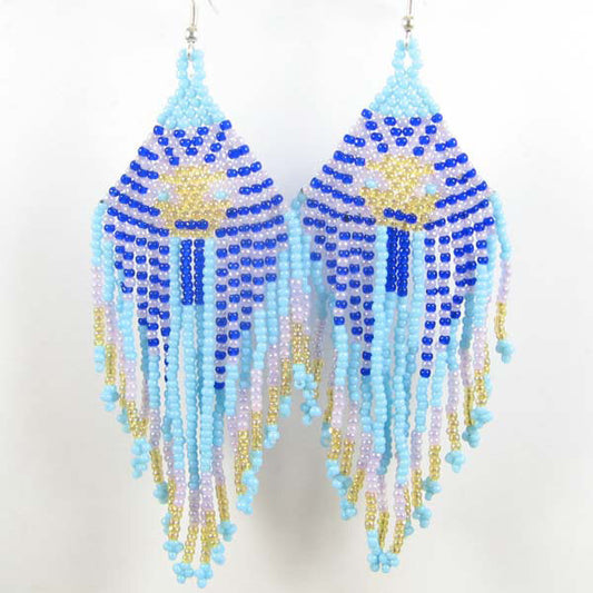Blue and Gold Tutankhamun Beaded Earrings
