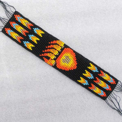 Handmade Black Orange gold Fire Bear Paw Seed Bead Bracelet - Nature-Inspired Charm