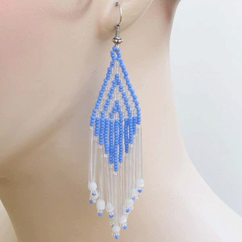 Handmade Beaded Sky Blue Seed Bead Earrings