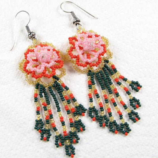 Radiant Red Floral Beaded Earrings