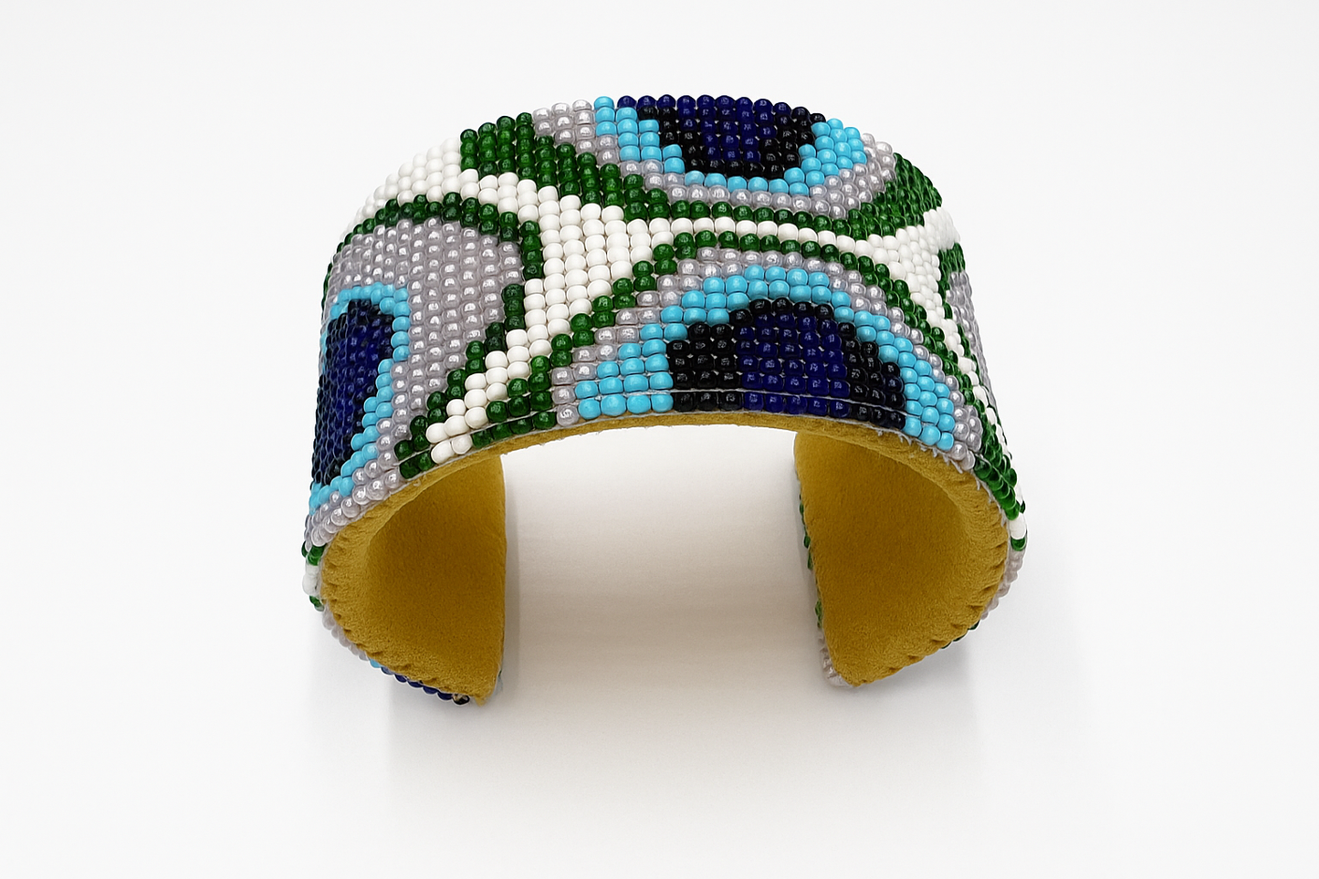 Handmade Beaded Cuff Bracelet – 1.5” Wide, Peacock Feather adjustable