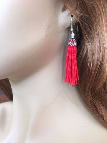Handmade Beaded Red Fashion Tassel Earrings