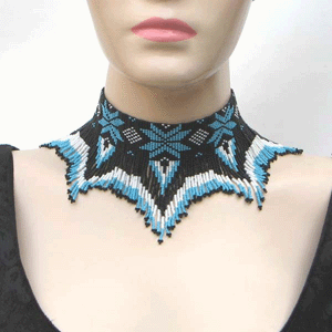 Handmade Beaded Blue Black Seed Bead Choker Necklace