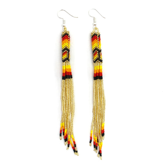 Handmade Beaded Earrings 5 Inch Long - Gold
