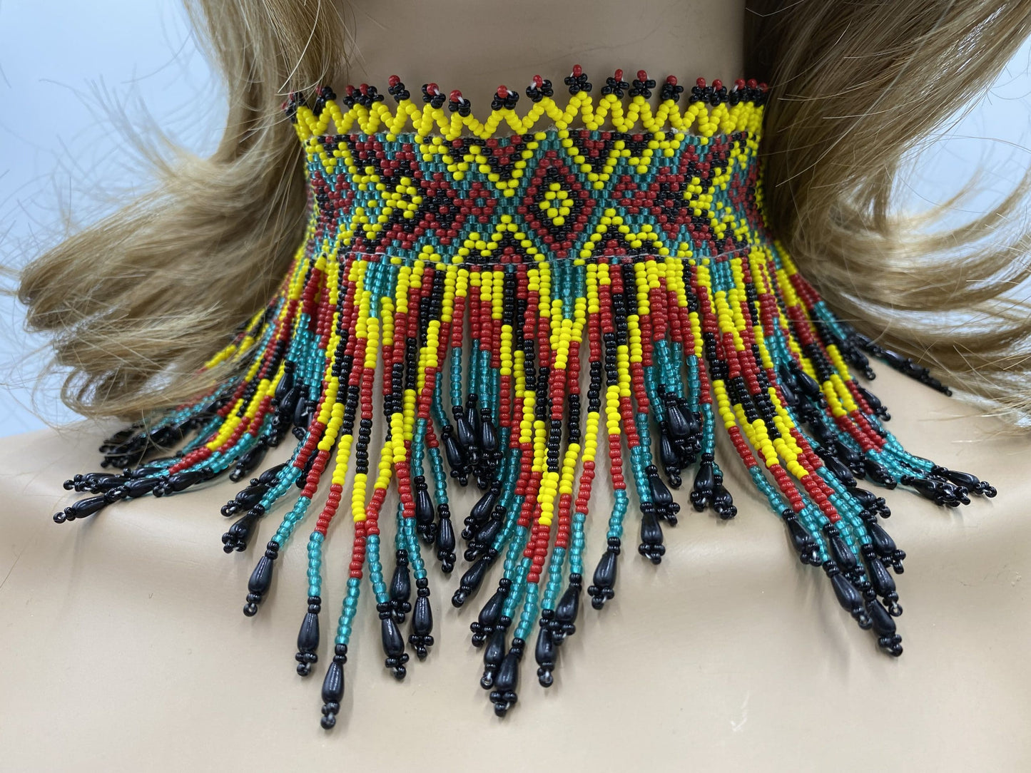 Vibrant Black, Yellow, and Red Beaded Choker