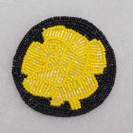 Yellow Seed Beaded Appliques Rosette Rose Pattern Patch