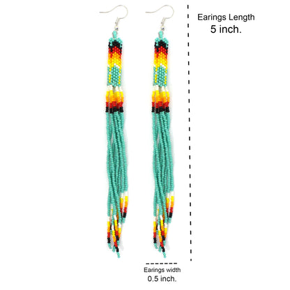 Handmade Beaded Earrings 5 Inch Long - Sea Green