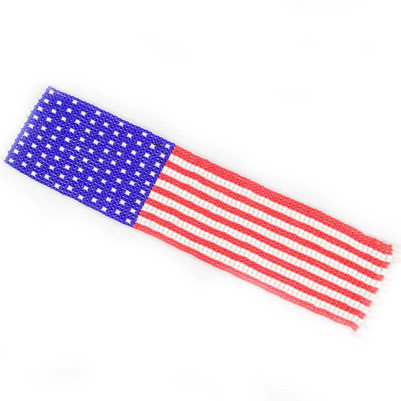 Blue White Red Seed Beaded American Flag Patriotic Beadwork Cuff Bracelet - Adjustable and Stylish