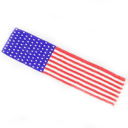 Blue White Red Seed Beaded American Flag Patriotic Beadwork Cuff Bracelet - Adjustable and Stylish
