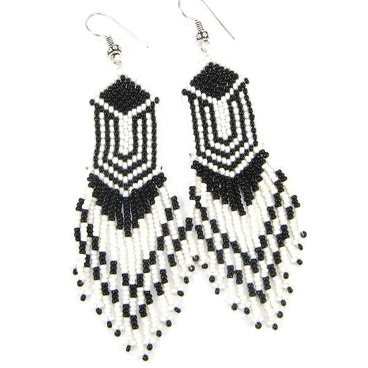 Handmade Beaded Black White Seed Bead Big Earrings