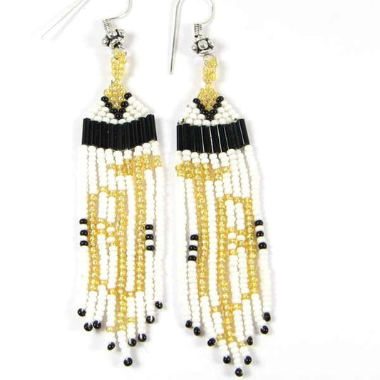 Handmade Beaded White Seed Bead Trumpet Earrings