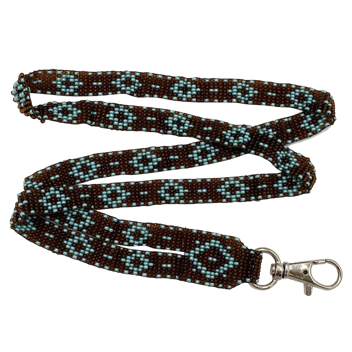 Brown Sea Green Beaded Medicine Man'S Lanyard Id Holder