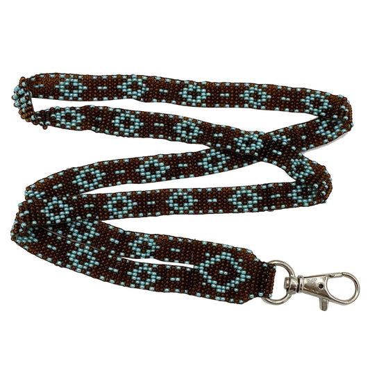 Brown Sea Green Beaded Medicine Man'S Lanyard Id Holder
