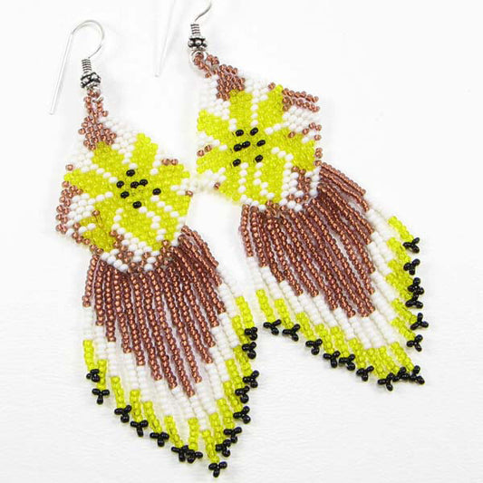 Handmade Copper Yellow Beaded Flower Earrings