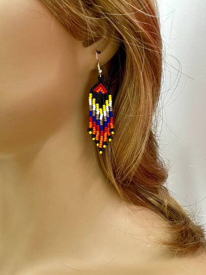 Handmade beaded Red Flower necklace earrings set