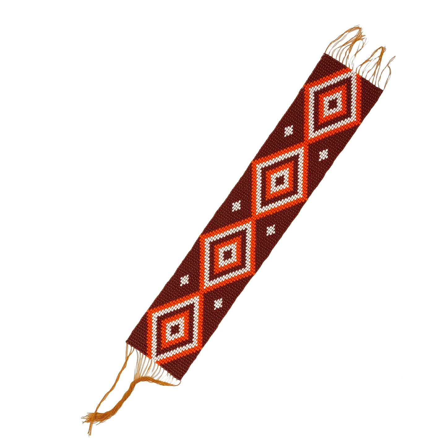 10X2" Brown Red White Handmade Art &amp; Craft Applique Beaded Strip