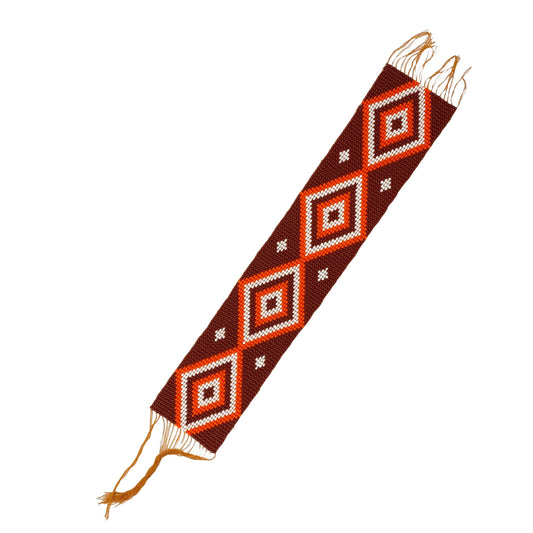 10X2" Brown Red White Handmade Art &amp; Craft Applique Beaded Strip