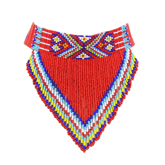 Vibrant Red &amp; Multicolor Beaded Choker Necklace Earrings Set