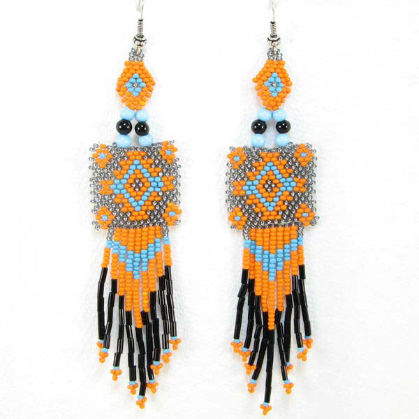 Handmade Beaded Orange Seed Bead Earrings Medicine Mens Eye