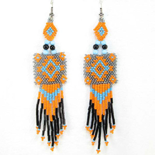 Handmade Beaded Orange Seed Bead Earrings Medicine Mens Eye