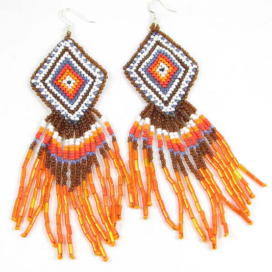 Handmade Beaded Orange Seed Beaded Earrings
