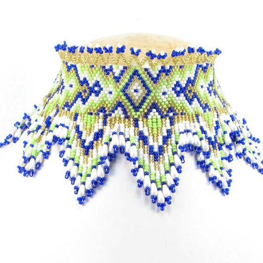 Handmade Beaded Blue Green Seed Bead Necklace