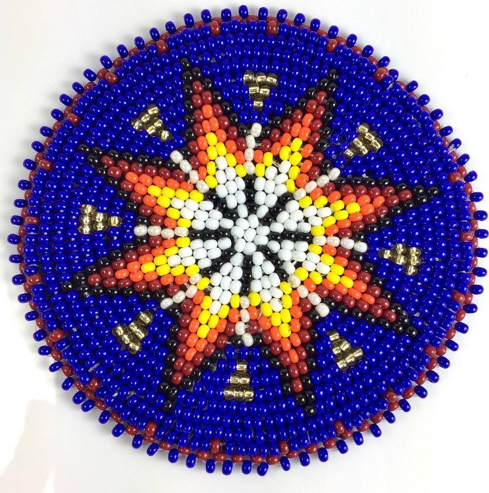 Blue White Handmade Beaded Rosette