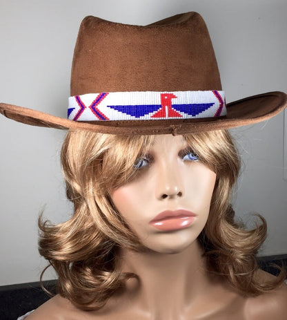 Native Style Patriotic Red Blue White Beaded Hatband