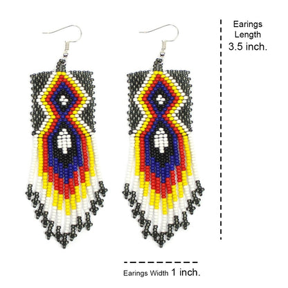 Handmade Beaded Grey Blue Seed Bead Big Earrings