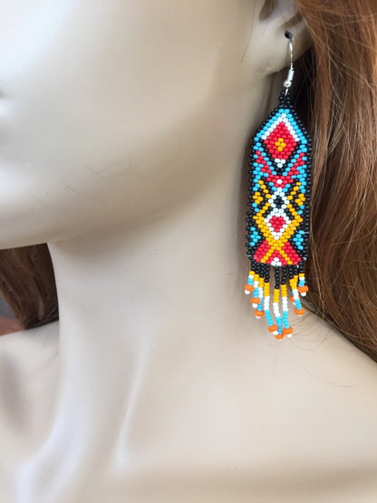 Handmade Beaded Multi-Color Color Chandelier Earrings