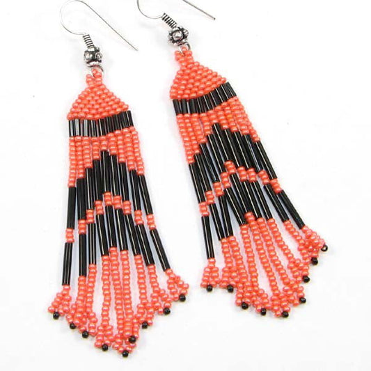 Handmade Beaded Dark Orange Opaque Luster Seed Bead Earrings