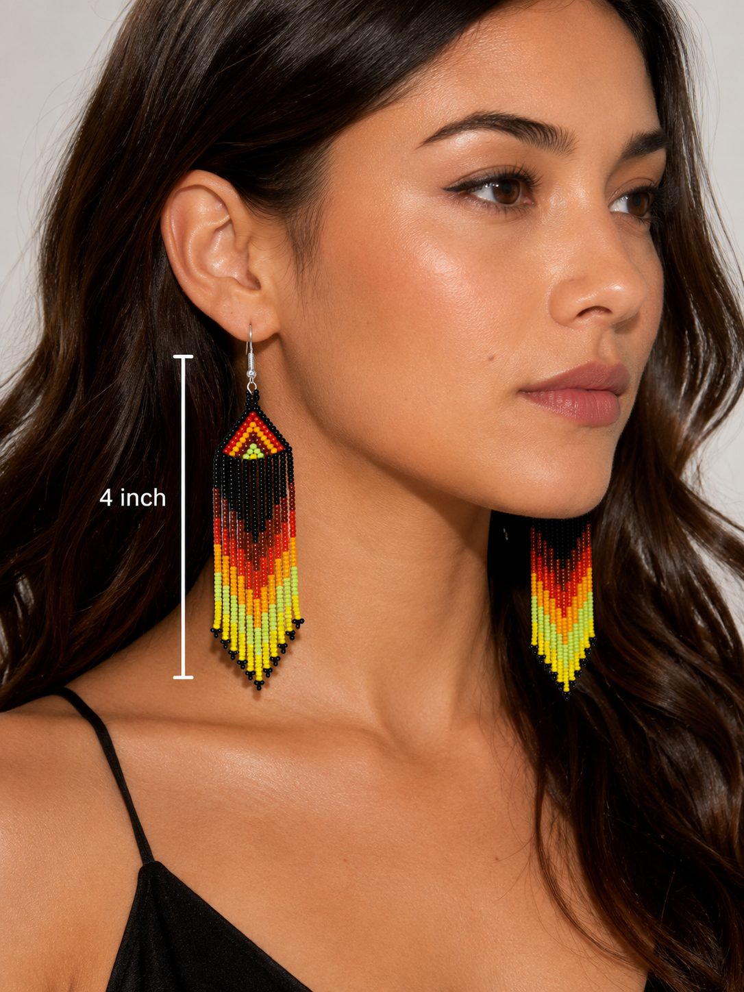 Vibrant Black and Red Beaded Native Style Dangle Earrings