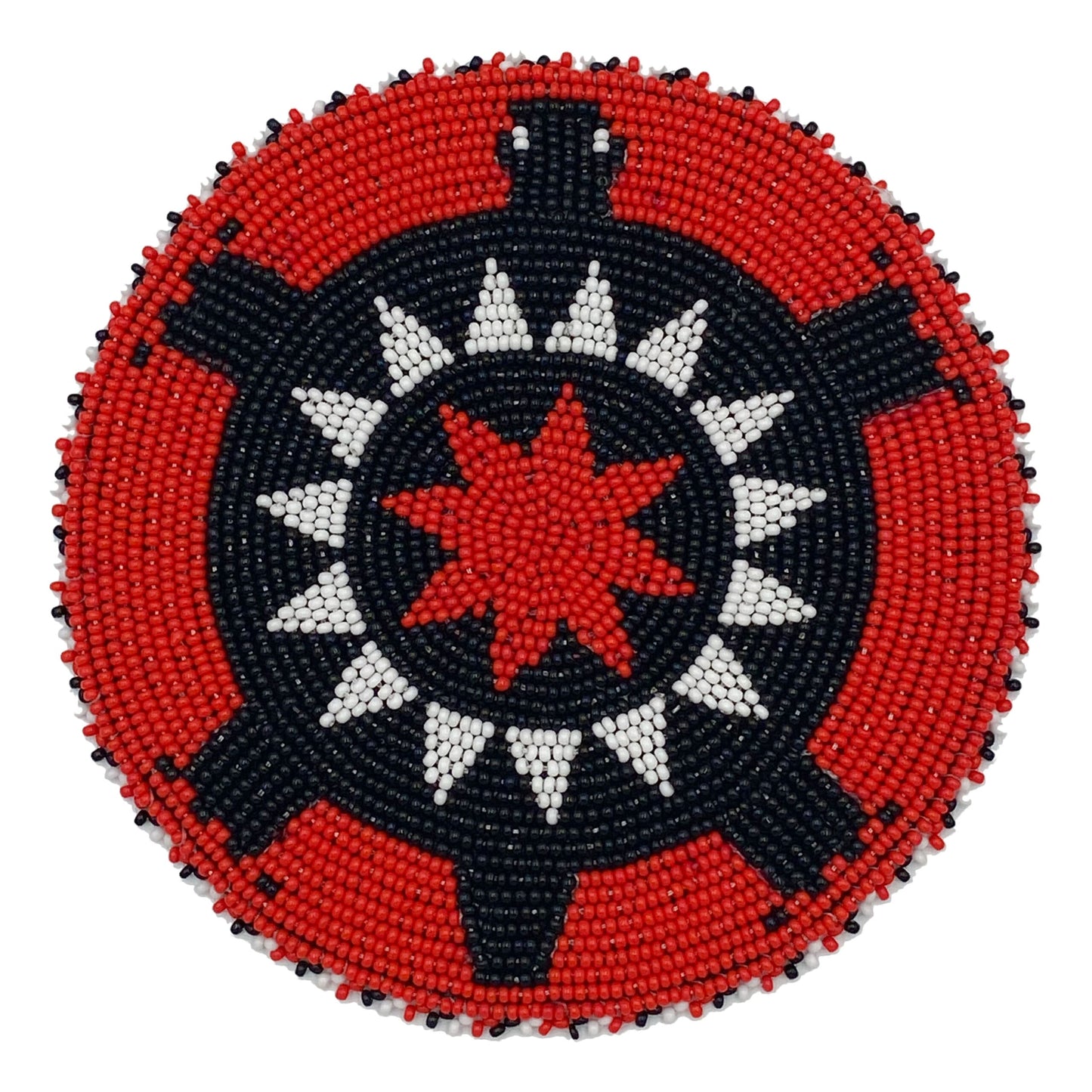 Red Black Turtle Beaded Rosette 5 Inch
