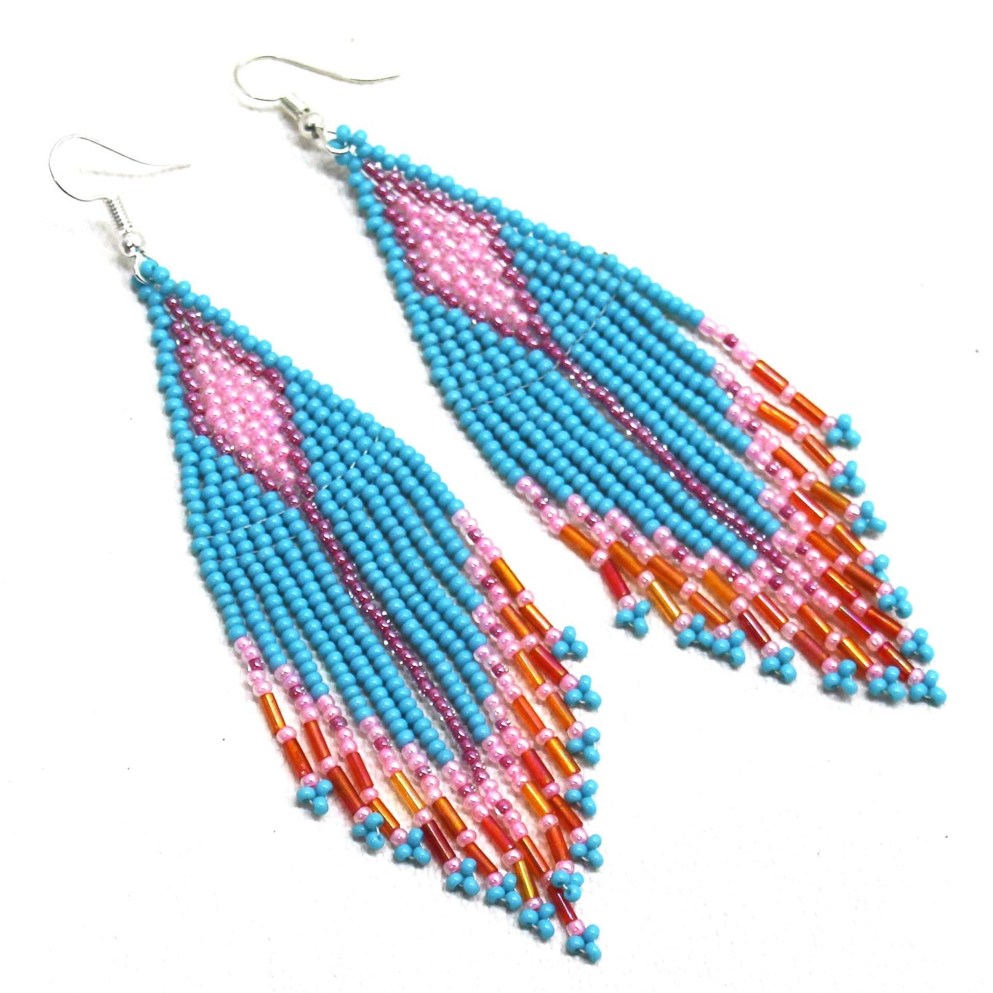 Turquoise &amp; Pink Beaded Tassel Earrings