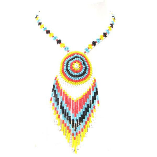 Handmade Beaded Multi Color Seed Bead Medallion Necklace