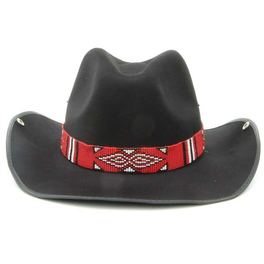 Red Black White Seed Beaded Cowboy Hat Band Waist Belt
