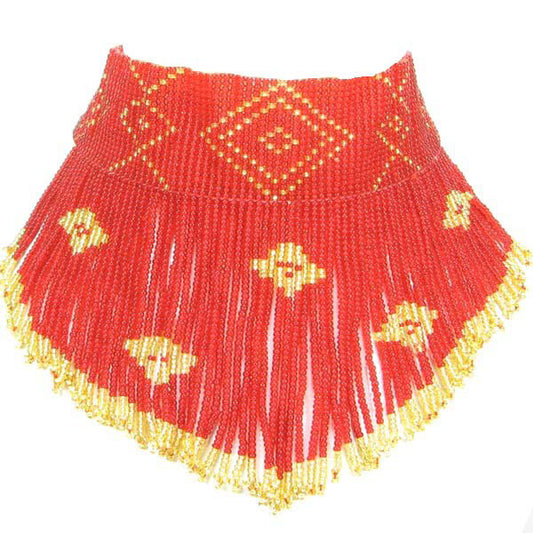Fiery Red and Golden Beaded Bib Necklace